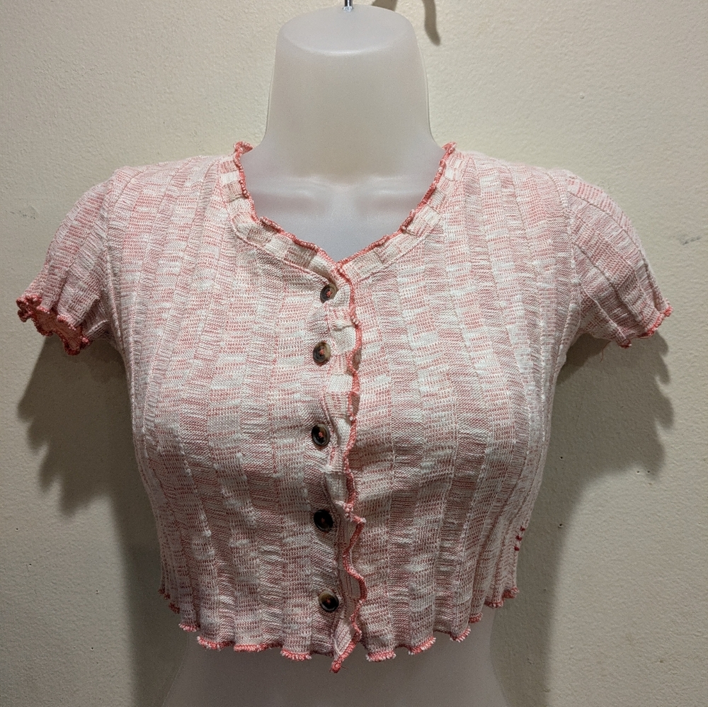 BDG Pink and White Button-Up Women’s Top Size Xs-TP